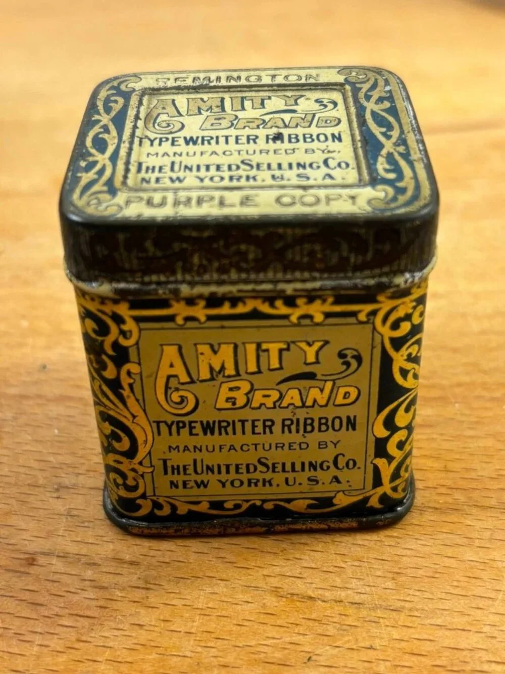 Vintage Amity Brand Typewriter Ribbon Tin Purple Copy New York USA - Picture 7 of 7